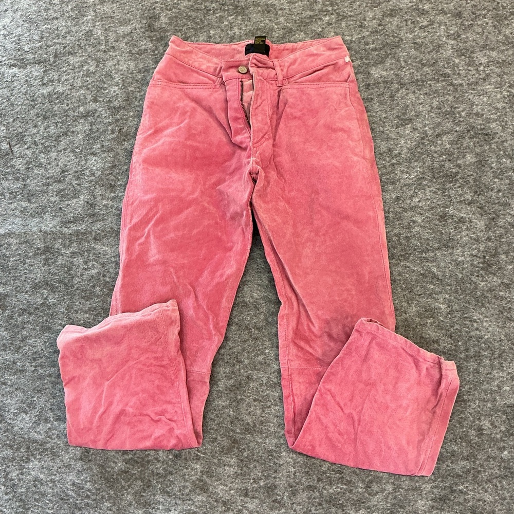 Jou Jou Pink Leather High Waisted Straight Leg Vintage Pants A36